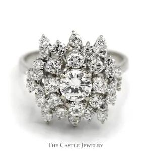 Diamond Snowflake Cluster Cocktail Ring in 18k White Gold