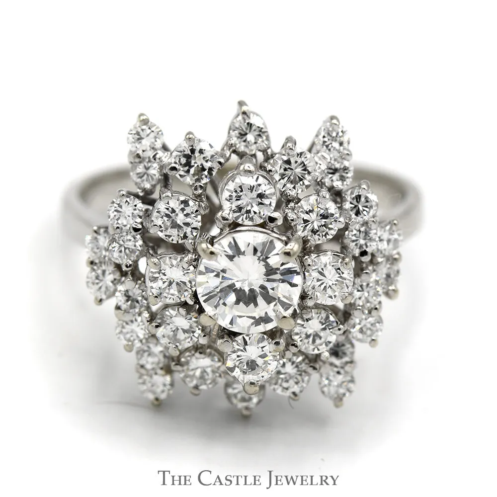 Diamond Snowflake Cluster Cocktail Ring in 18k White Gold