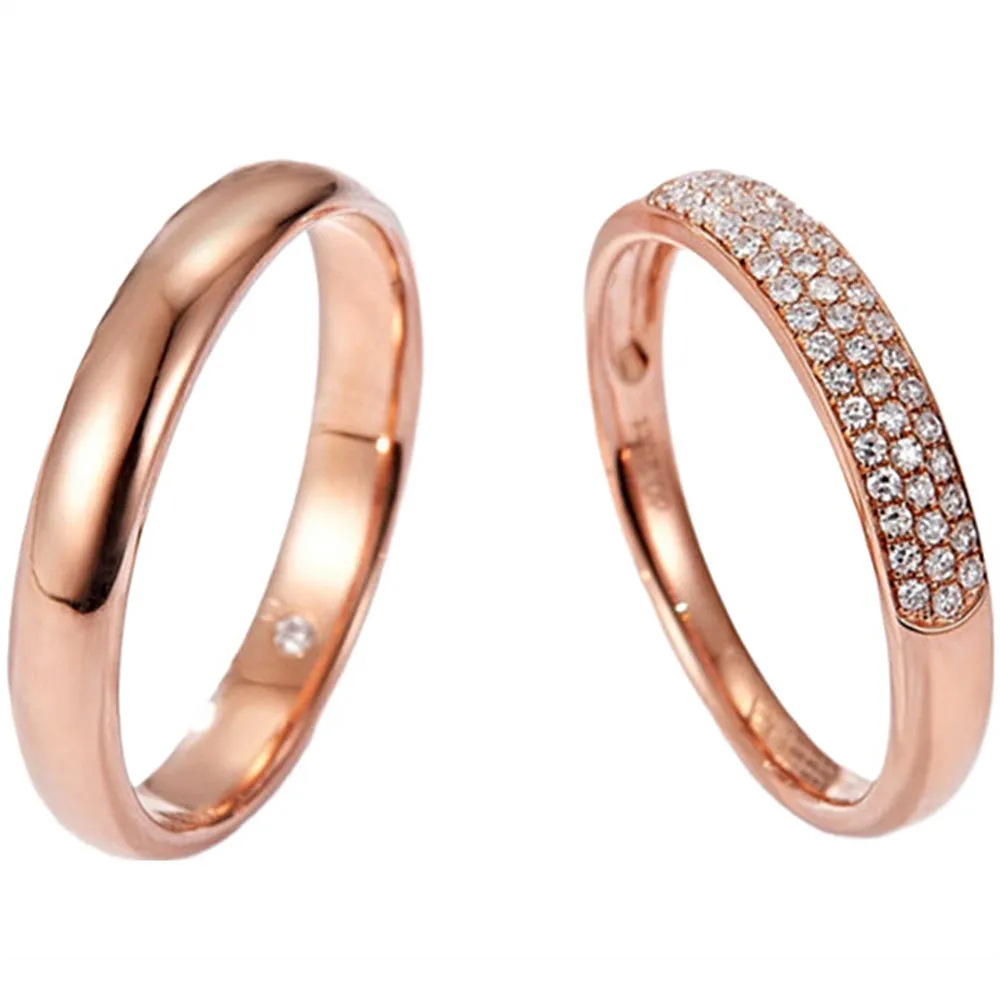 Diamond Wedding Couple Matching Dome Rings