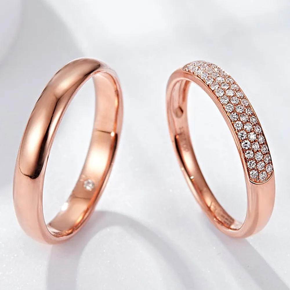 Diamond Wedding Couple Matching Dome Rings