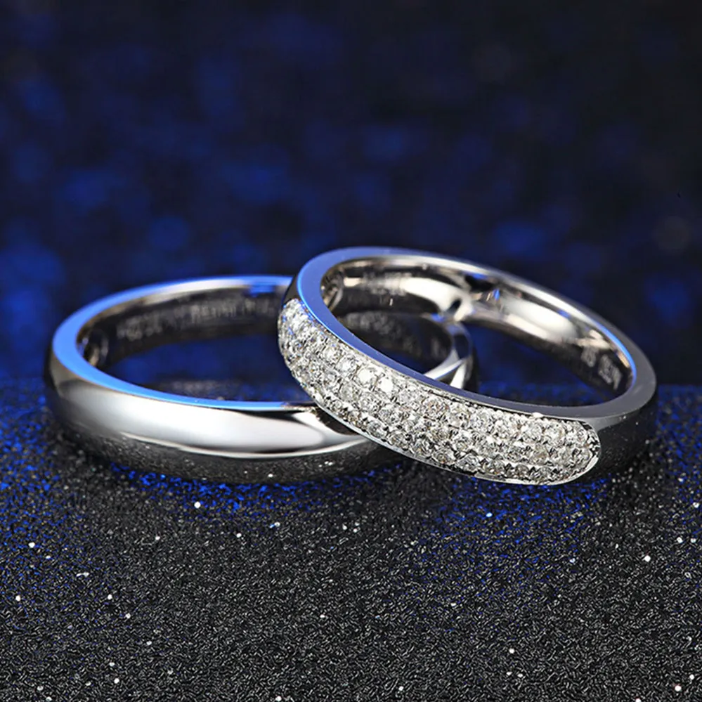 Diamond Wedding Couple Matching Dome Rings