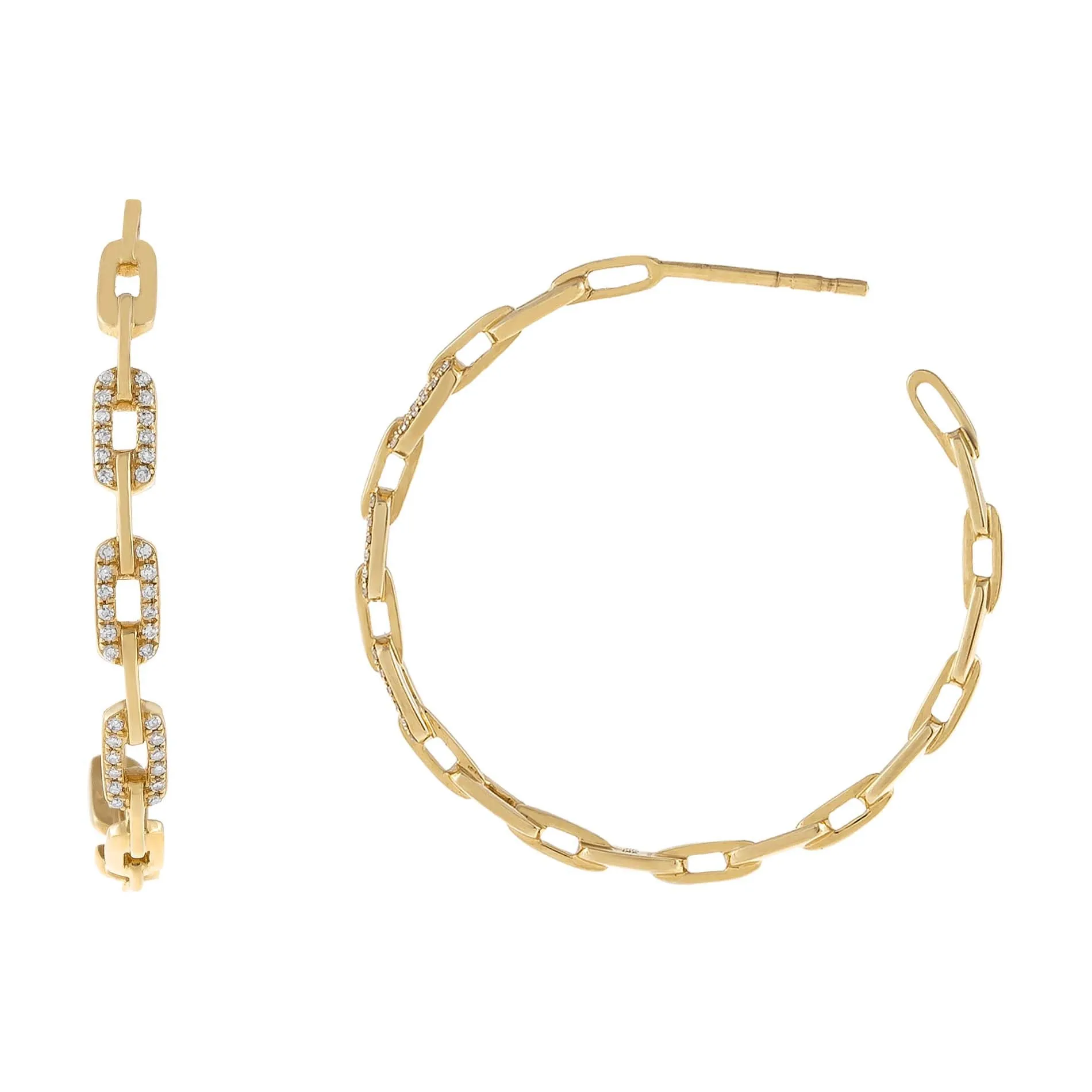 Diamond X Solid Chain Hoop Earring 14K