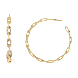 Diamond X Solid Chain Hoop Earring 14K