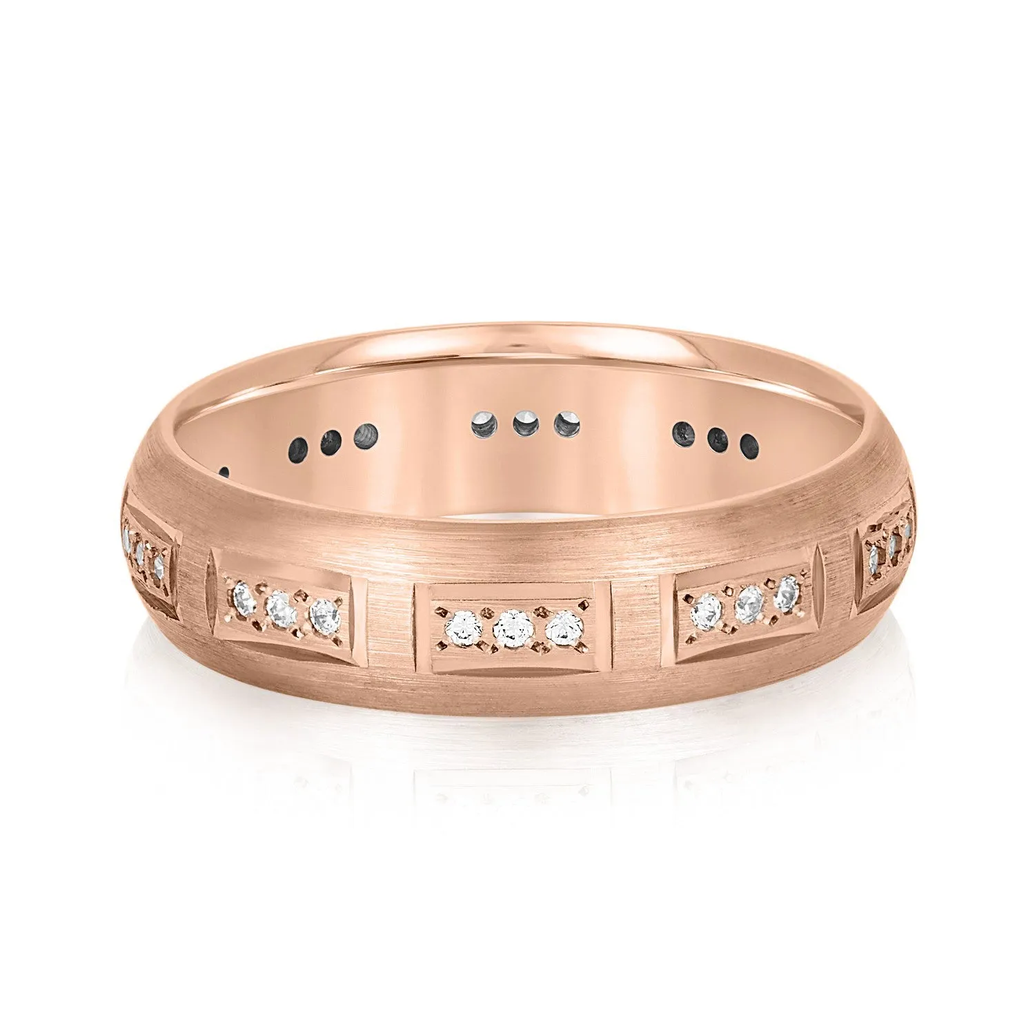 Domed Brush Finish Diamond Men's Wedding Band