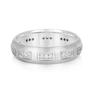 Domed Brush Finish Diamond Men's Wedding Band