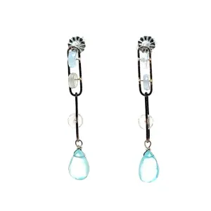 Double Link Aqua Drop Silver Earrings