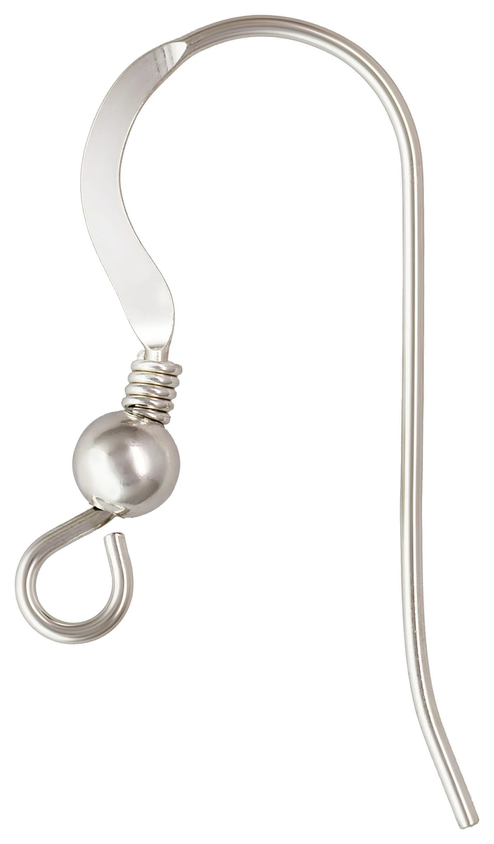 Ear Wire Flat w/Bead & Coil (0.64mm), Sterling Silver. Made in USA. #5006417FA
