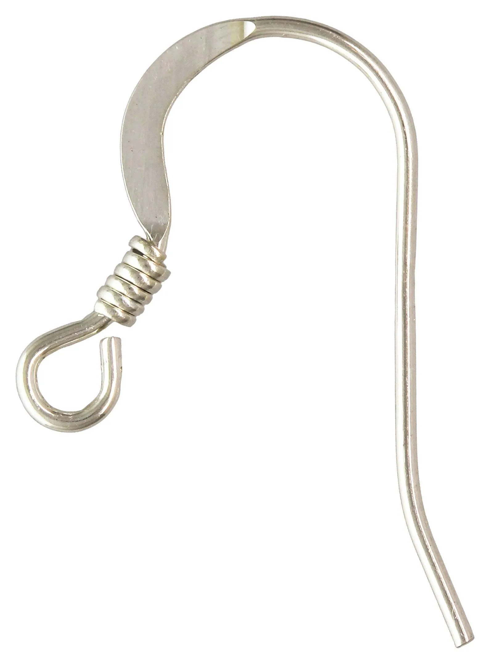Ear Wire Flat w/Coil (0.61mm), Sterling Silver. Made in USA. #5006410
