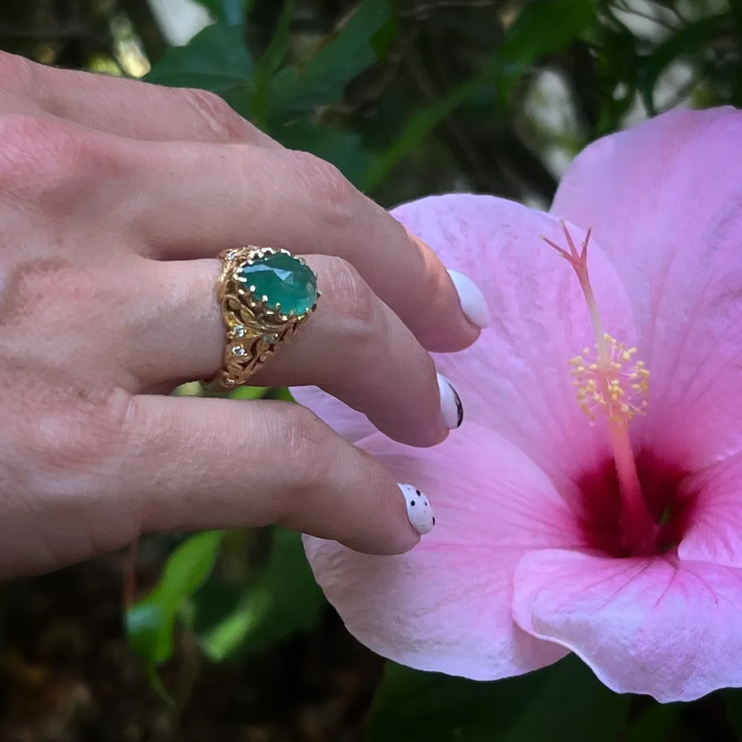 Emerald & Diamond Teardrop Ring