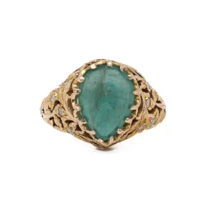 Emerald & Diamond Teardrop Ring