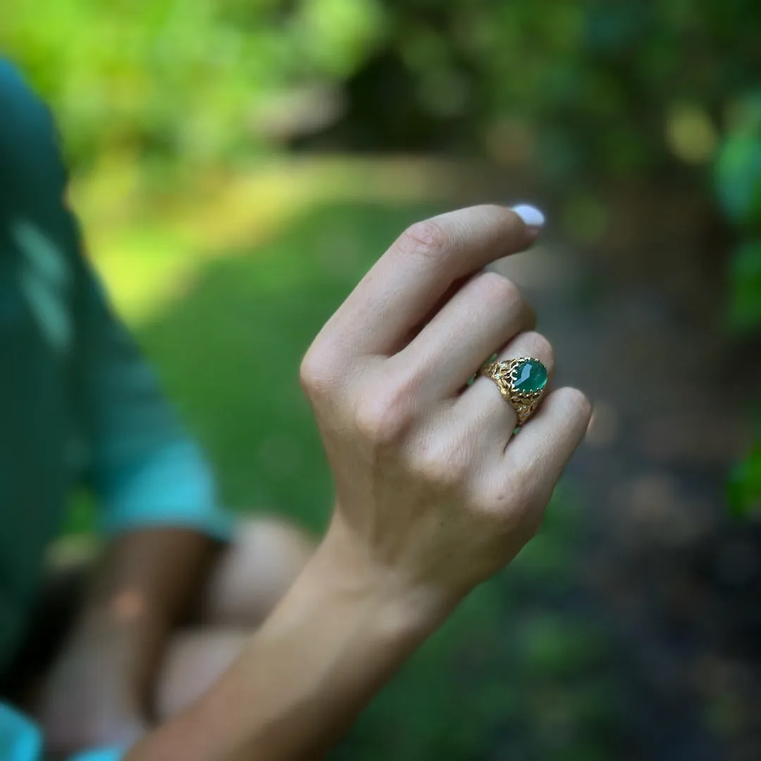 Emerald & Diamond Teardrop Ring
