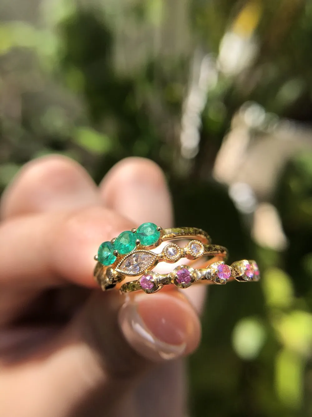 Emerald Three Stone Ring