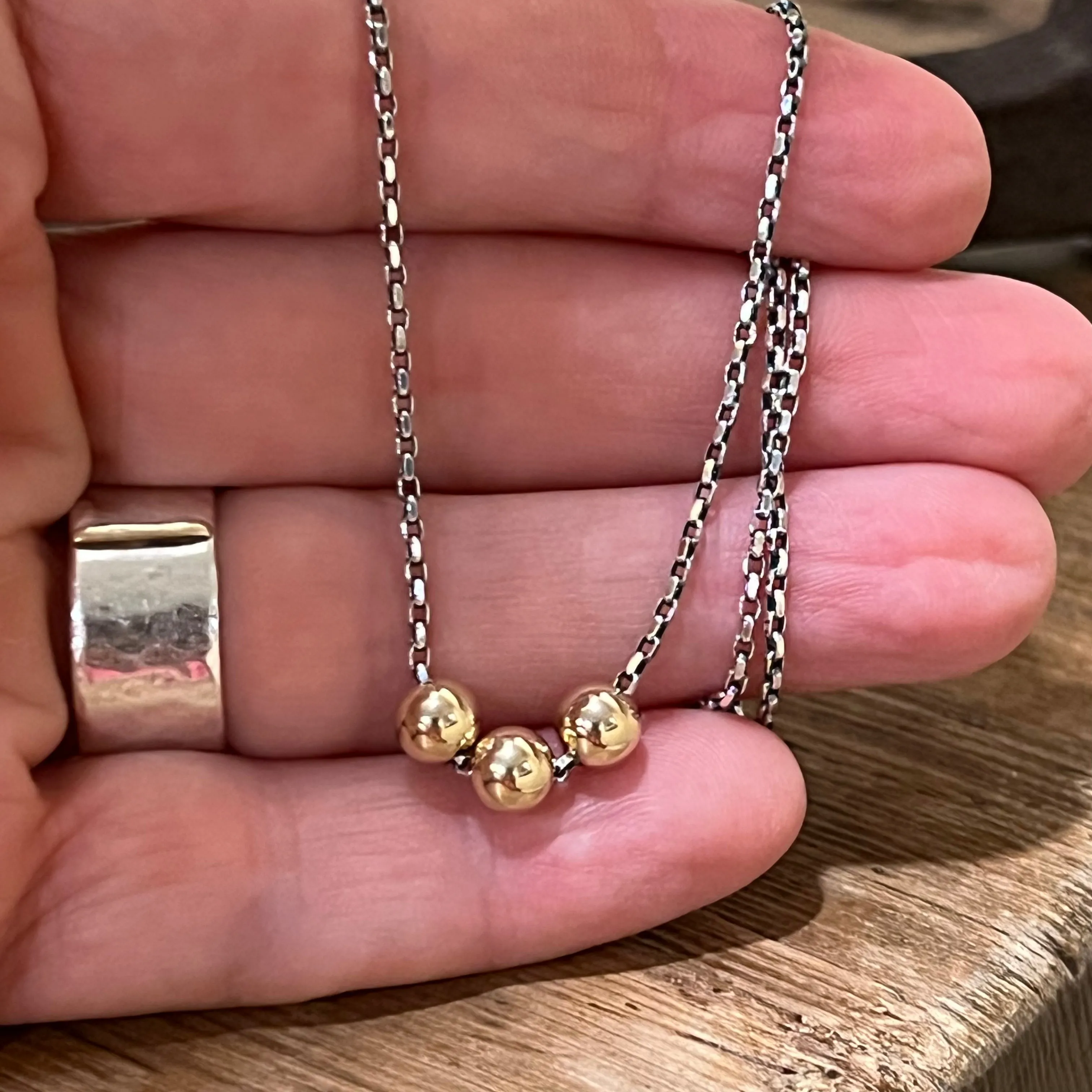 Floating 14K Yellow Gold Bead Necklace