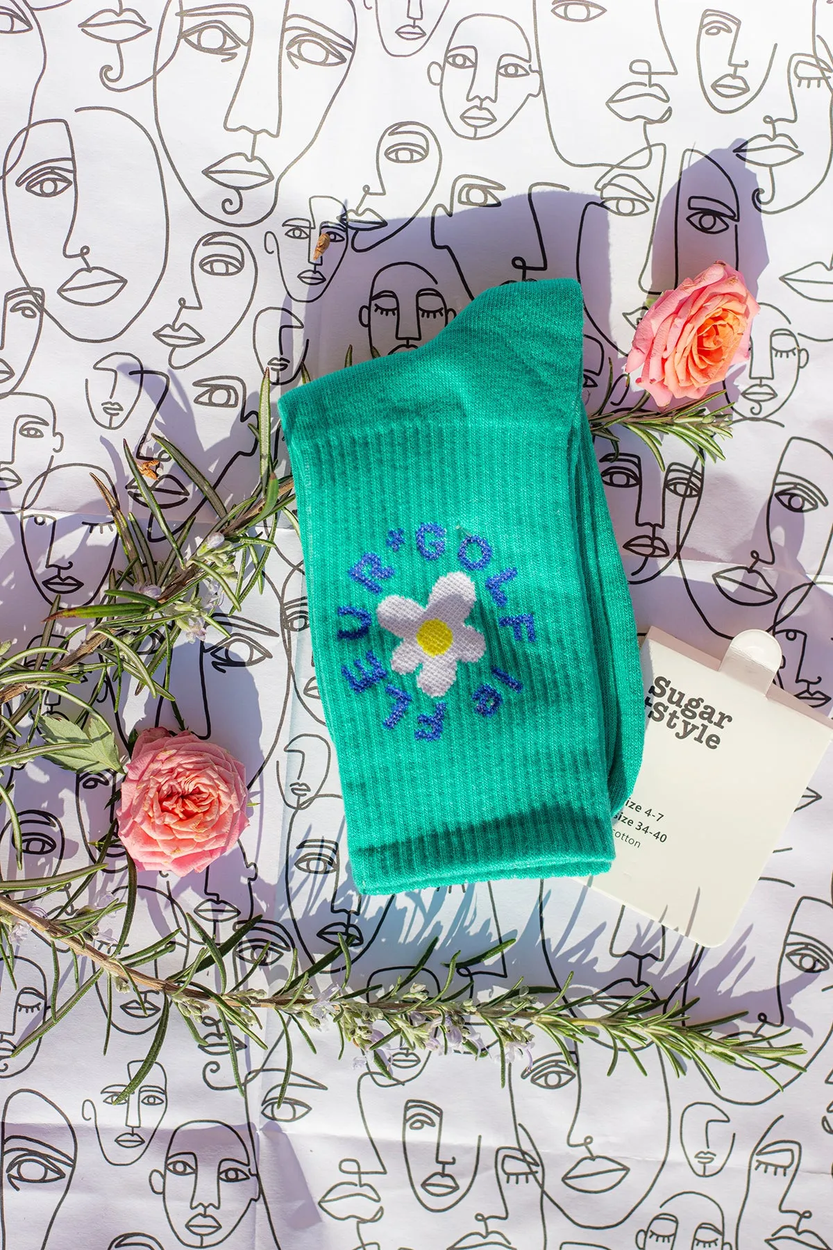 Floral Circle Text Skater Style Socks