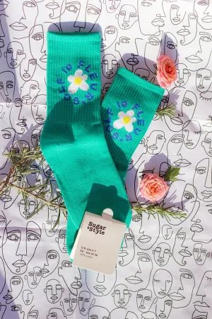 Floral Circle Text Skater Style Socks
