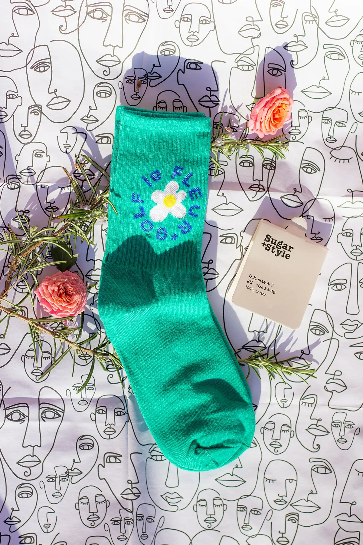 Floral Circle Text Skater Style Socks