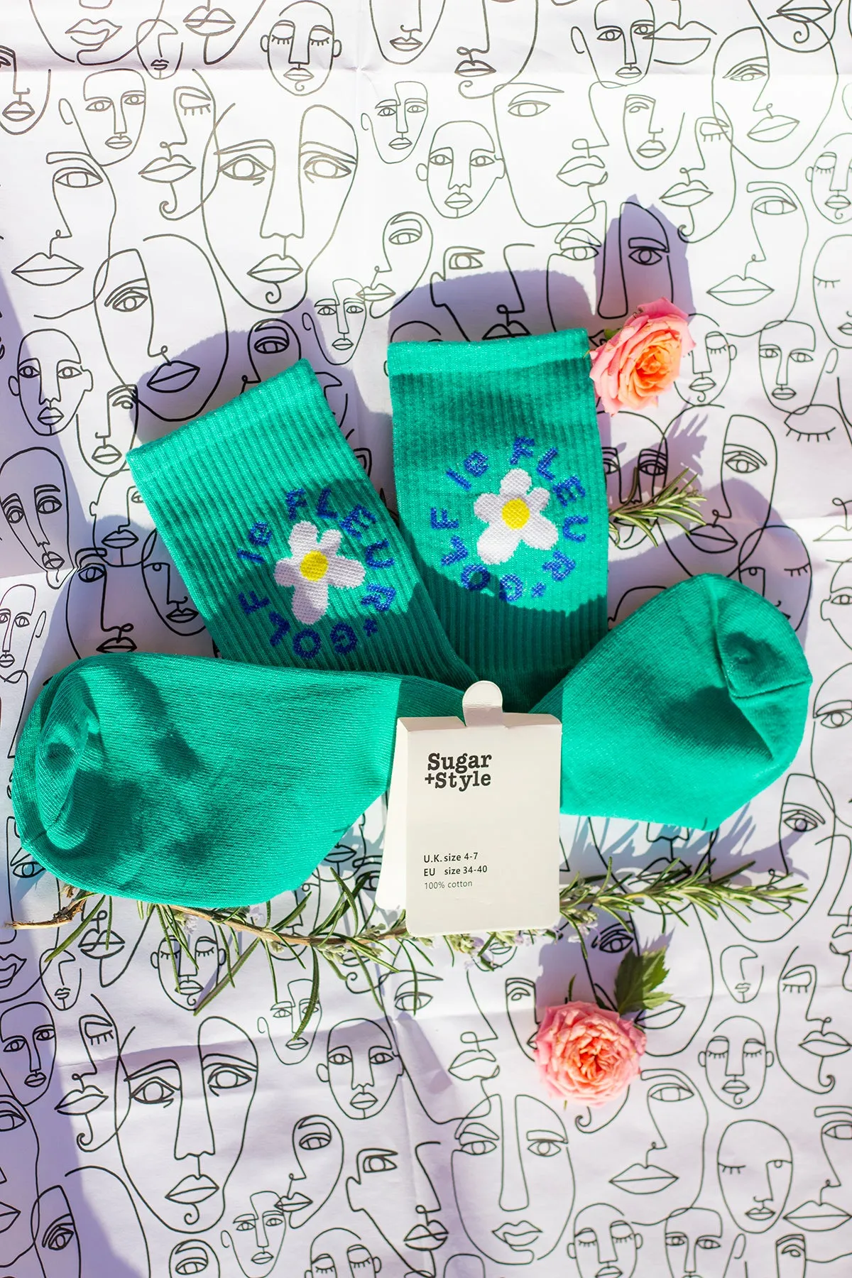 Floral Circle Text Skater Style Socks