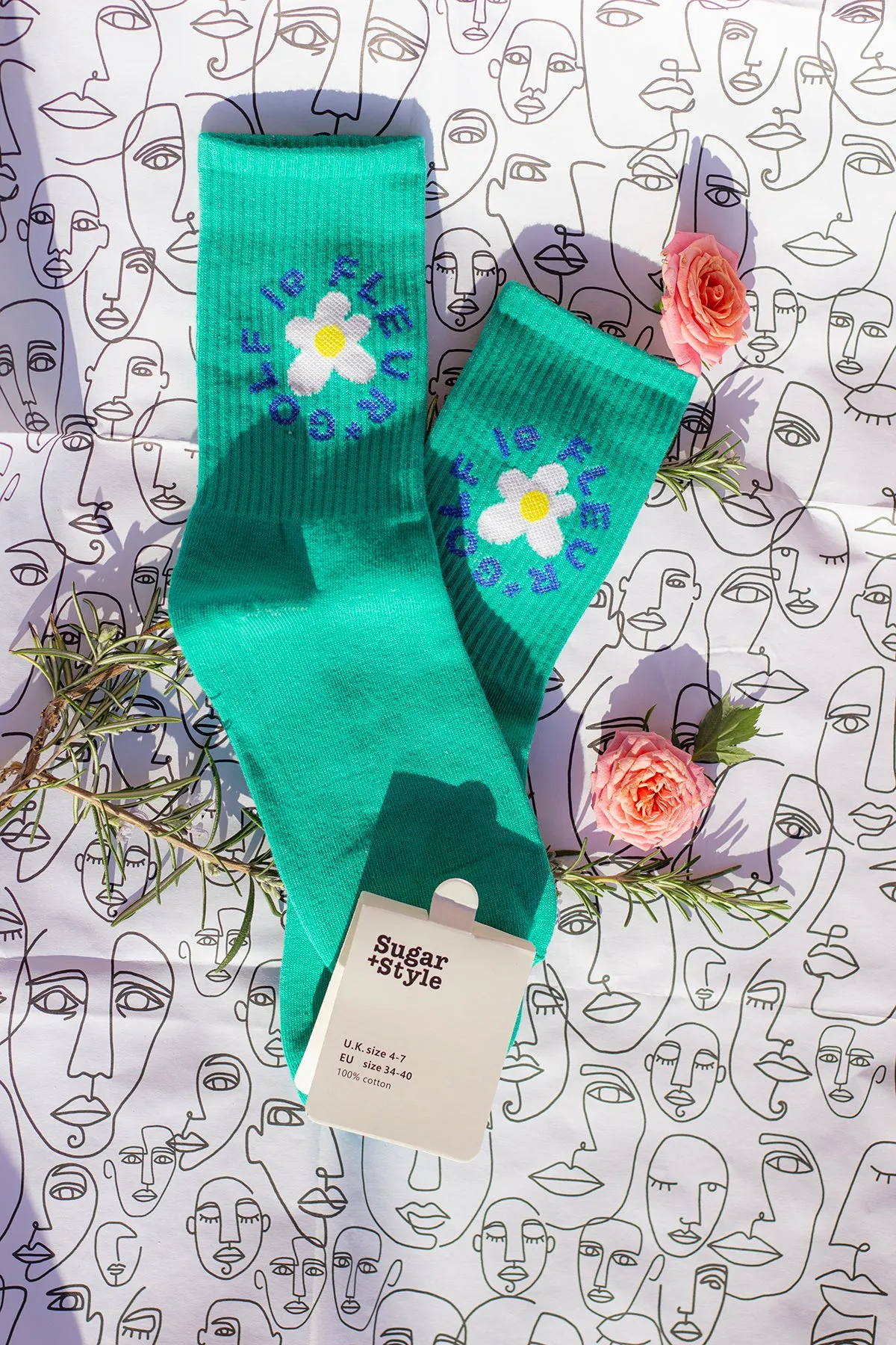Floral Circle Text Skater Style Socks