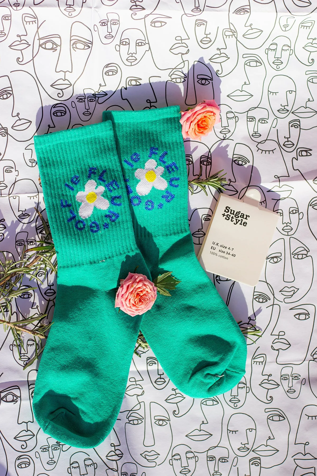 Floral Circle Text Skater Style Socks