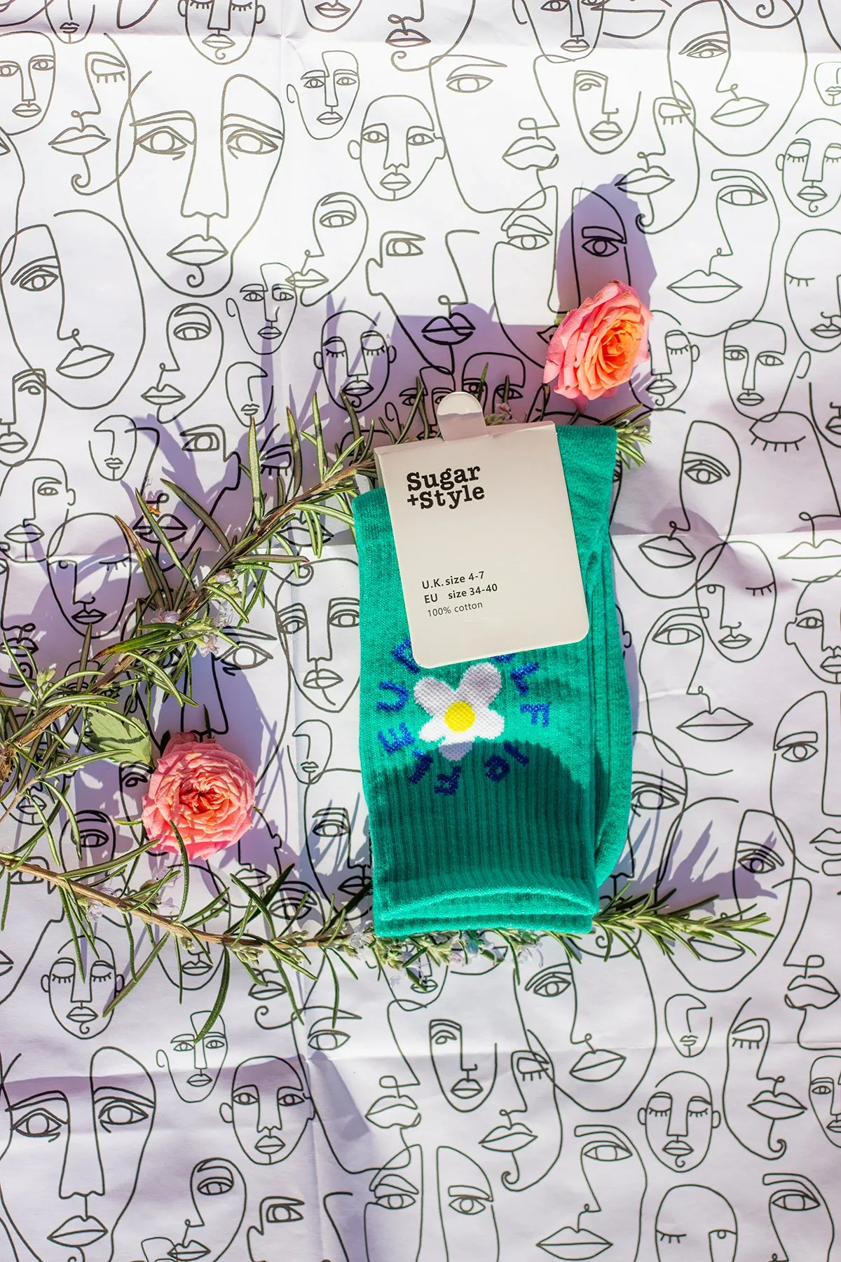 Floral Circle Text Skater Style Socks