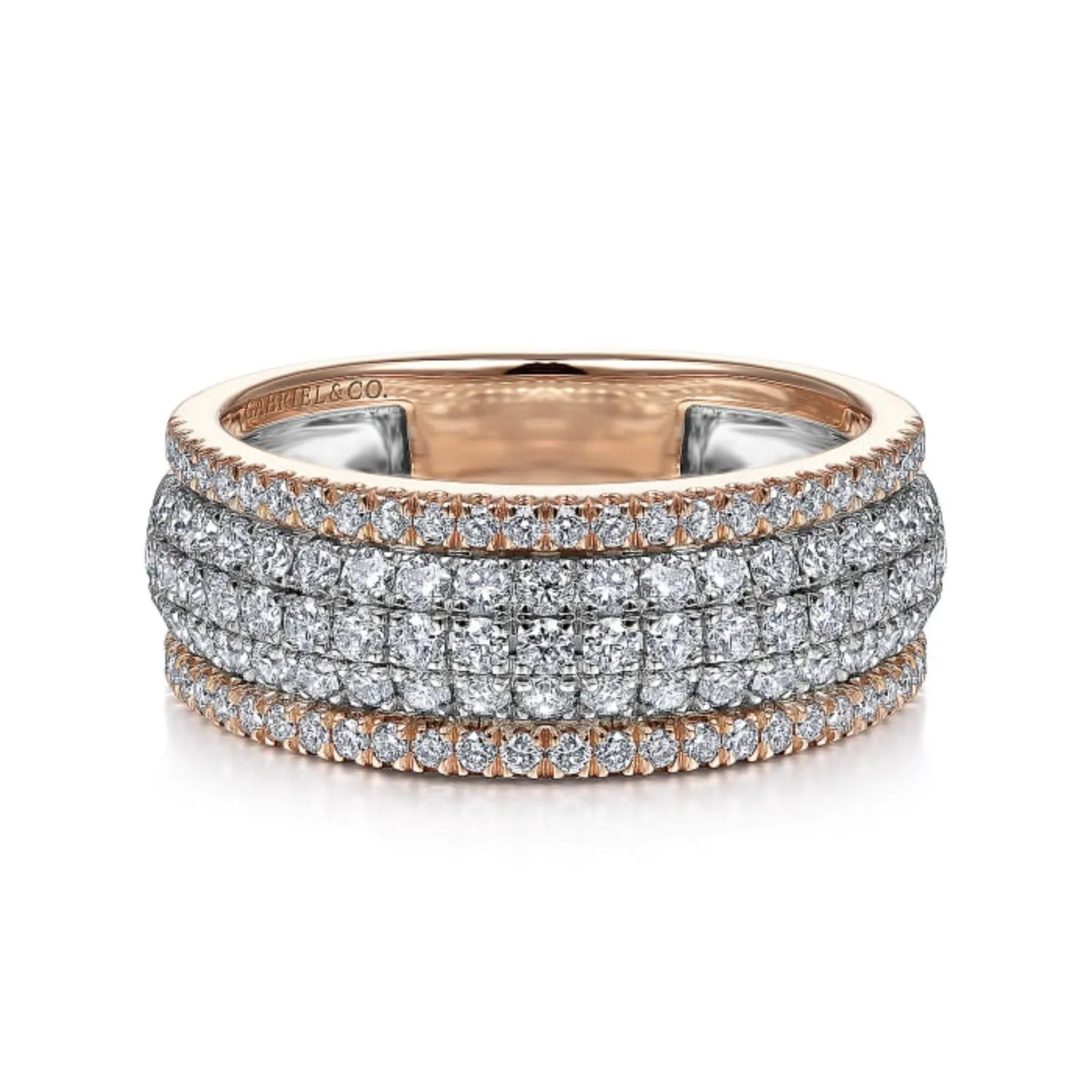 Gabriel & Co. Wide Round Cut Pave Set Five Row Diamond Band