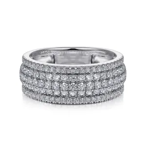 Gabriel & Co. Wide Round Cut Pave Set Five Row Diamond Band