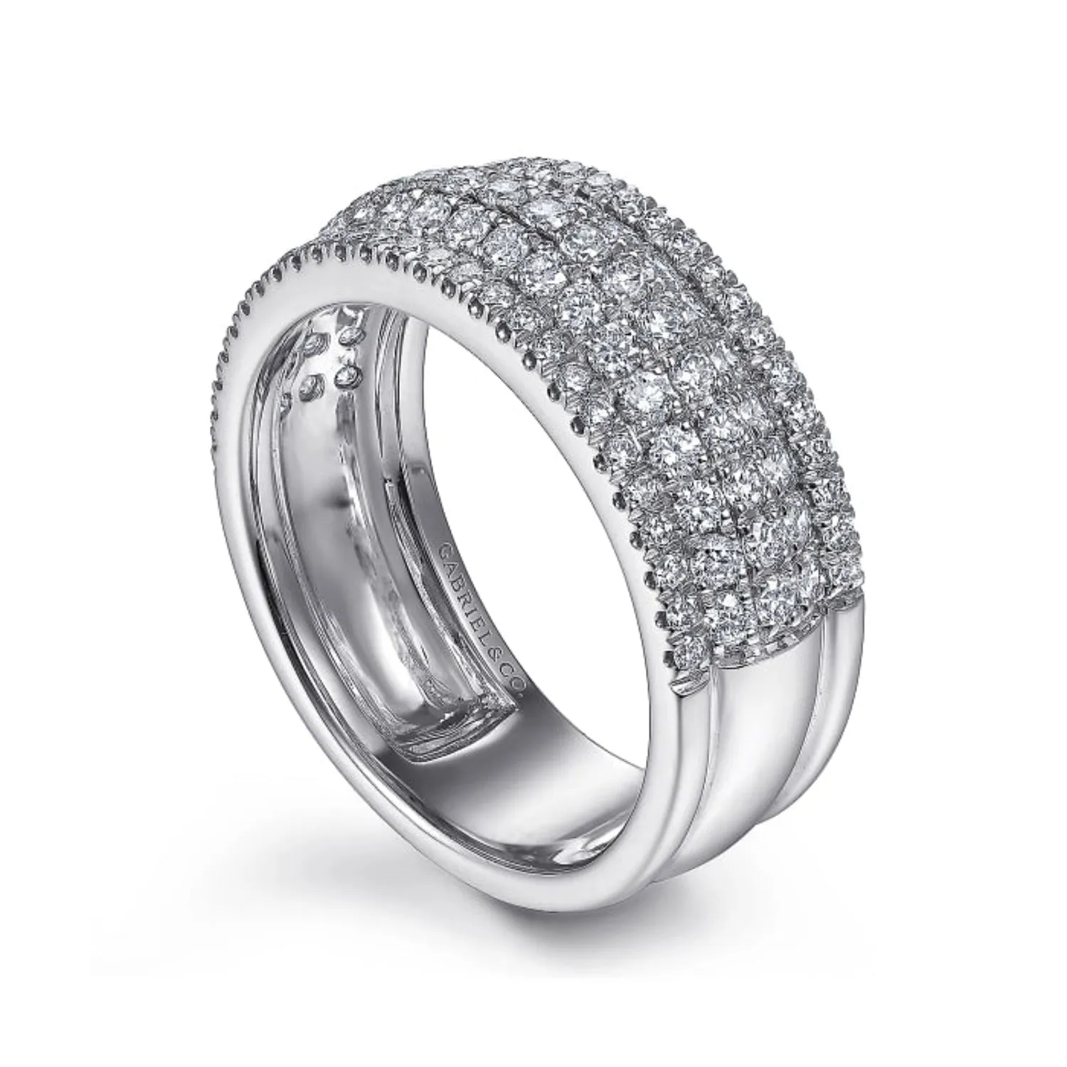 Gabriel & Co. Wide Round Cut Pave Set Five Row Diamond Band