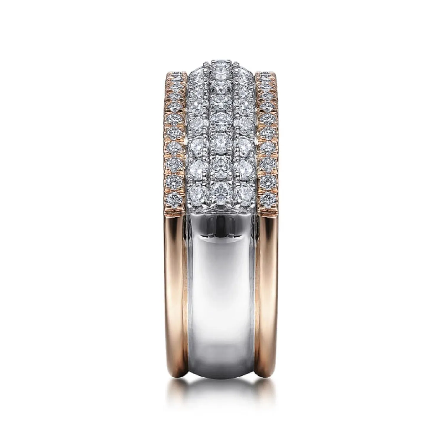 Gabriel & Co. Wide Round Cut Pave Set Five Row Diamond Band