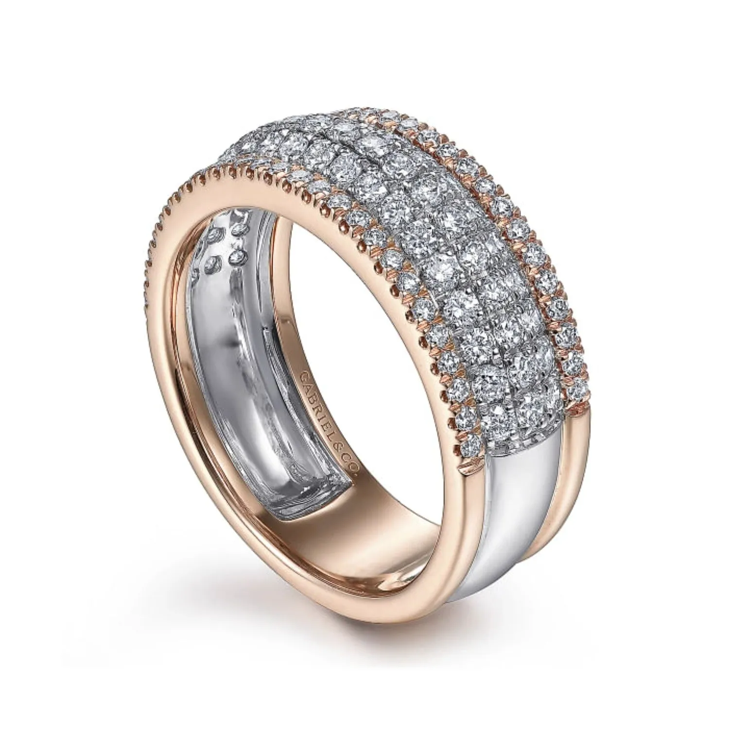 Gabriel & Co. Wide Round Cut Pave Set Five Row Diamond Band