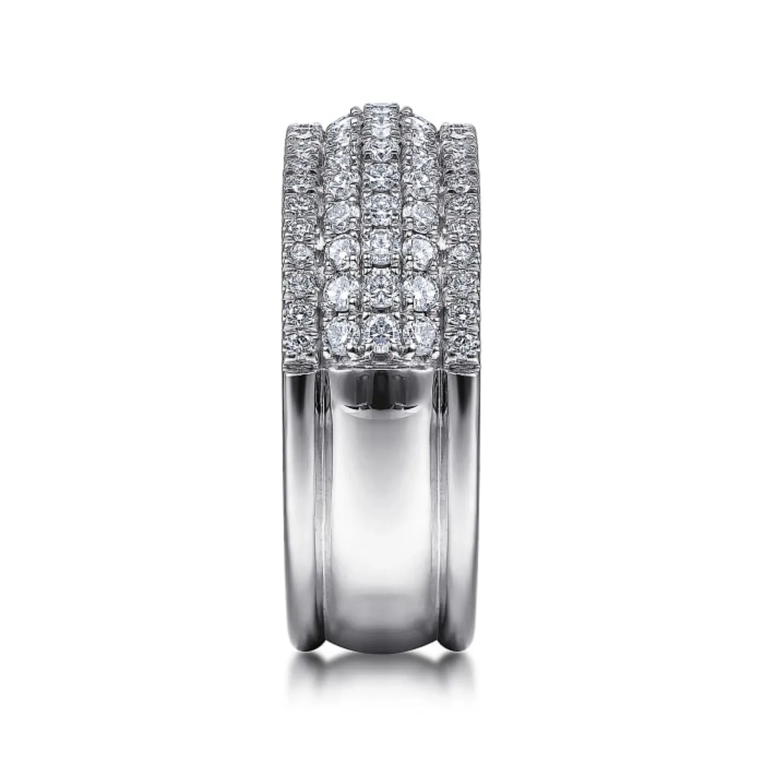 Gabriel & Co. Wide Round Cut Pave Set Five Row Diamond Band