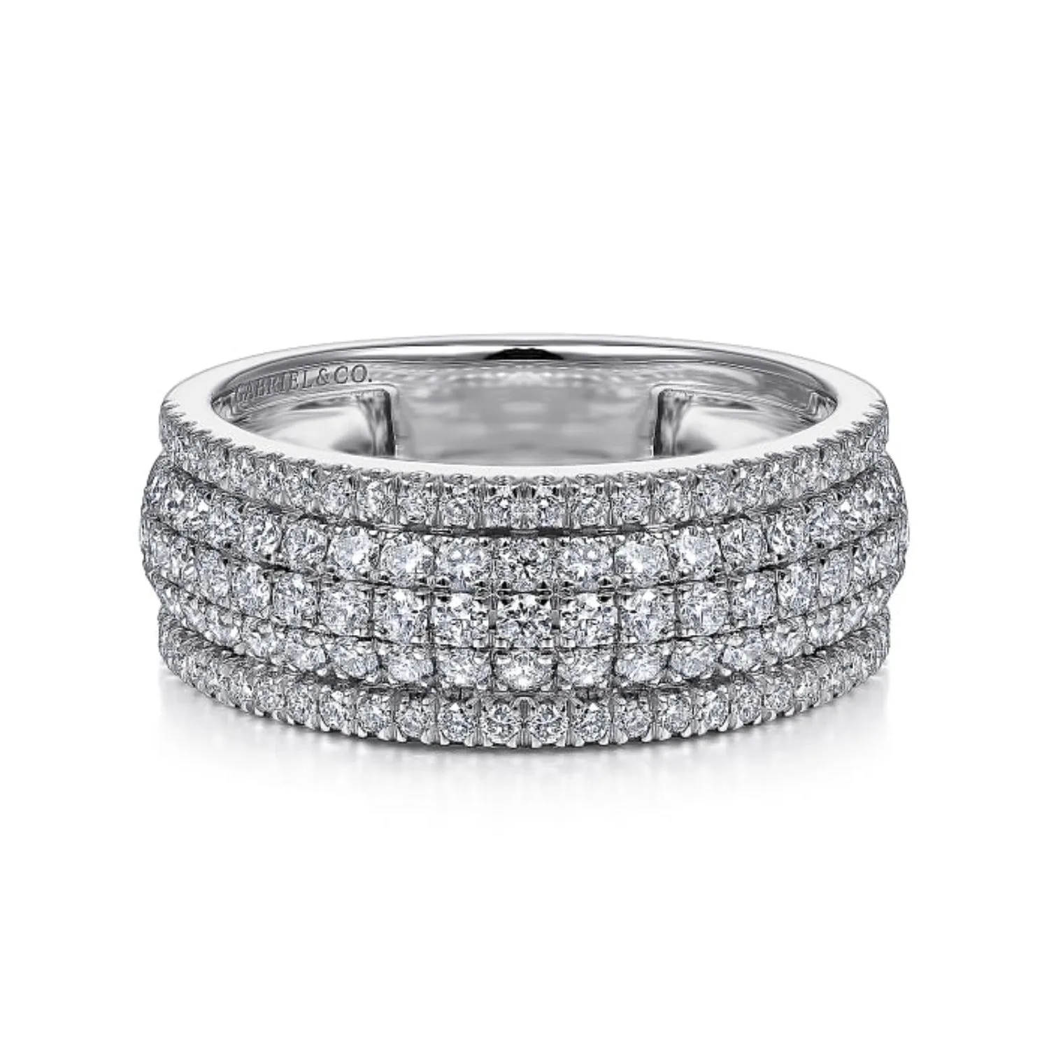 Gabriel & Co. Wide Round Cut Pave Set Five Row Diamond Band