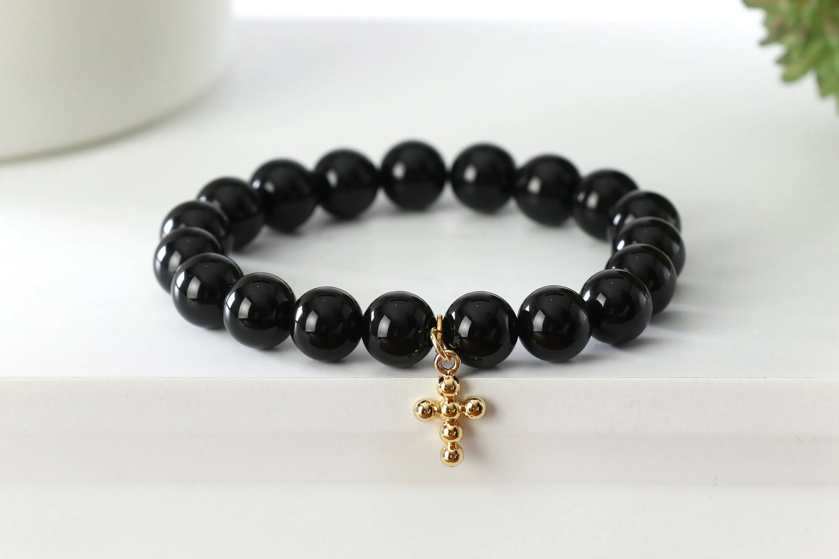 Gold Beaded Cross Charm