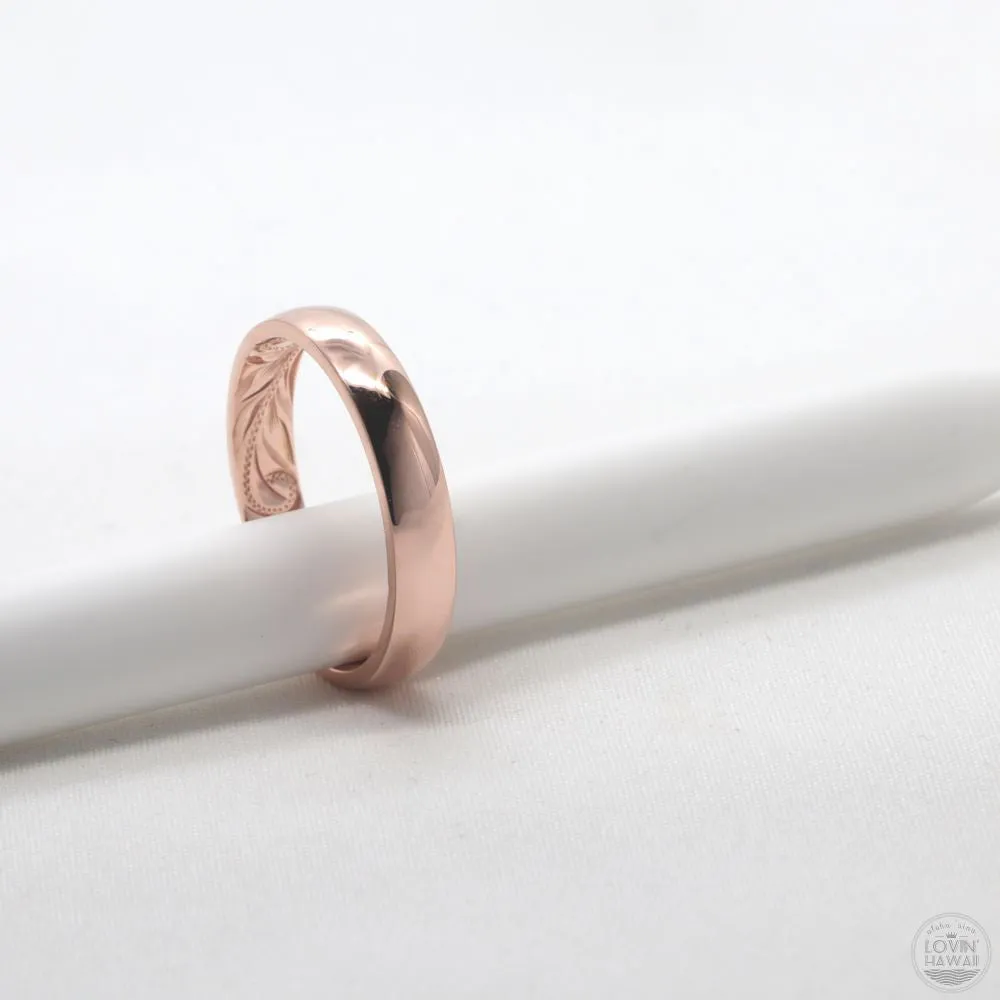 Gold Hawaiian Wedding Band,Hand Engraved Design (4MM,  Barrel Style)