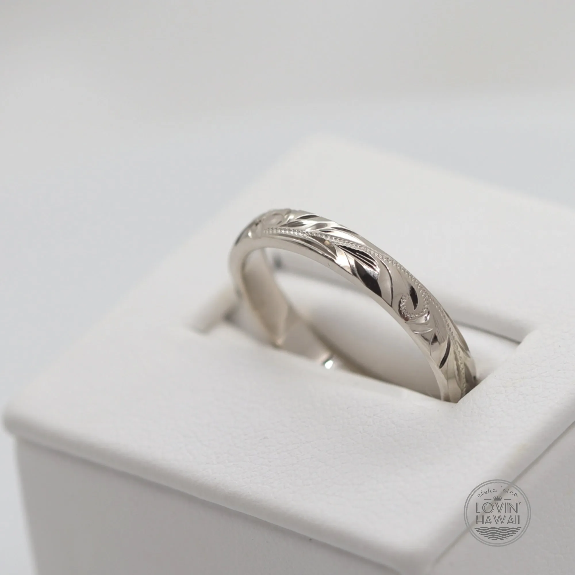 Gold Hawaiian Wedding Rings, Hand Engraved Design, (3mm Width, Dome Style)