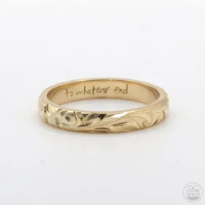 Gold Hawaiian Wedding Rings, Hand Engraved Design, (3mm Width, Dome Style)