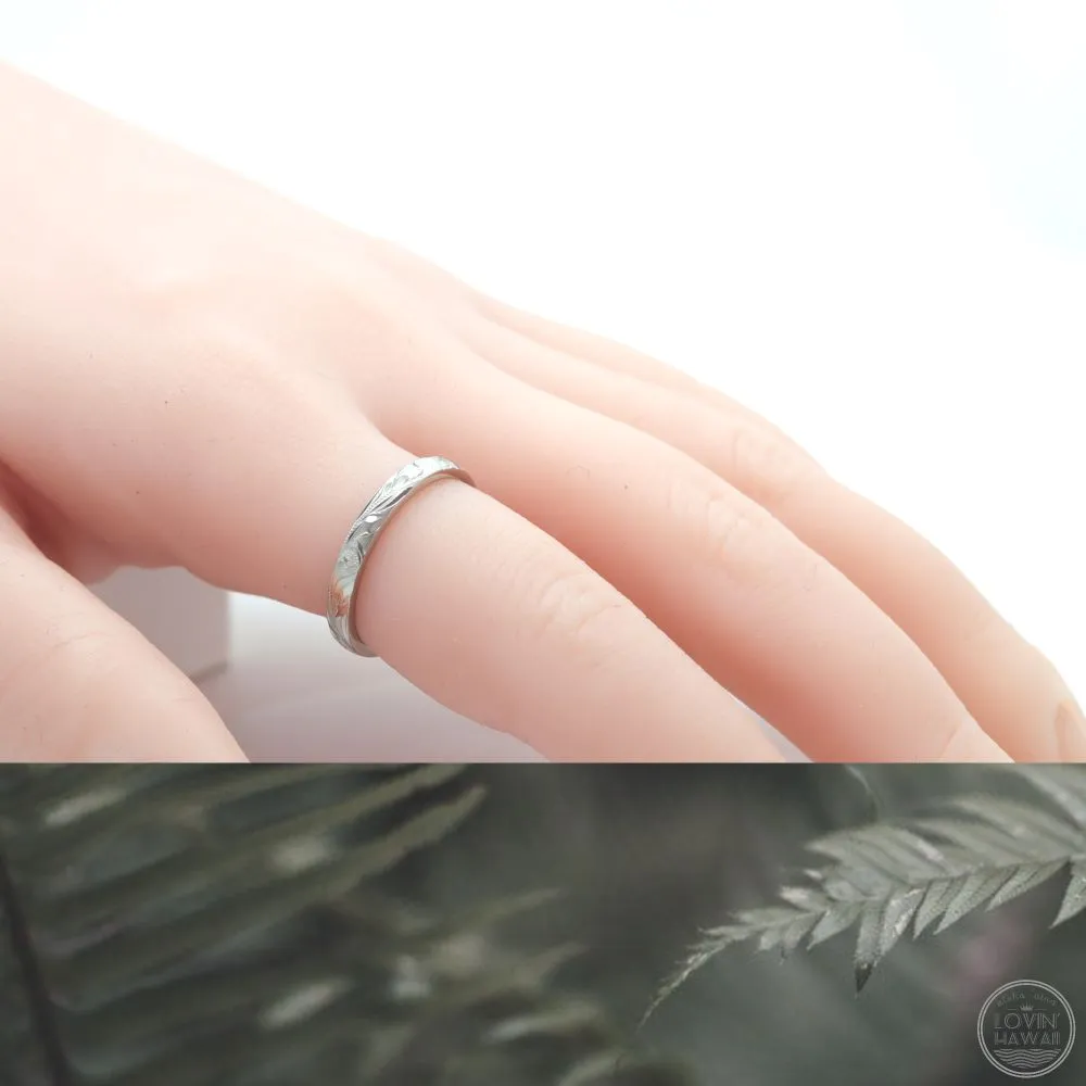 Gold Hawaiian Wedding Rings, Hand Engraved Design, (3mm Width, Dome Style)