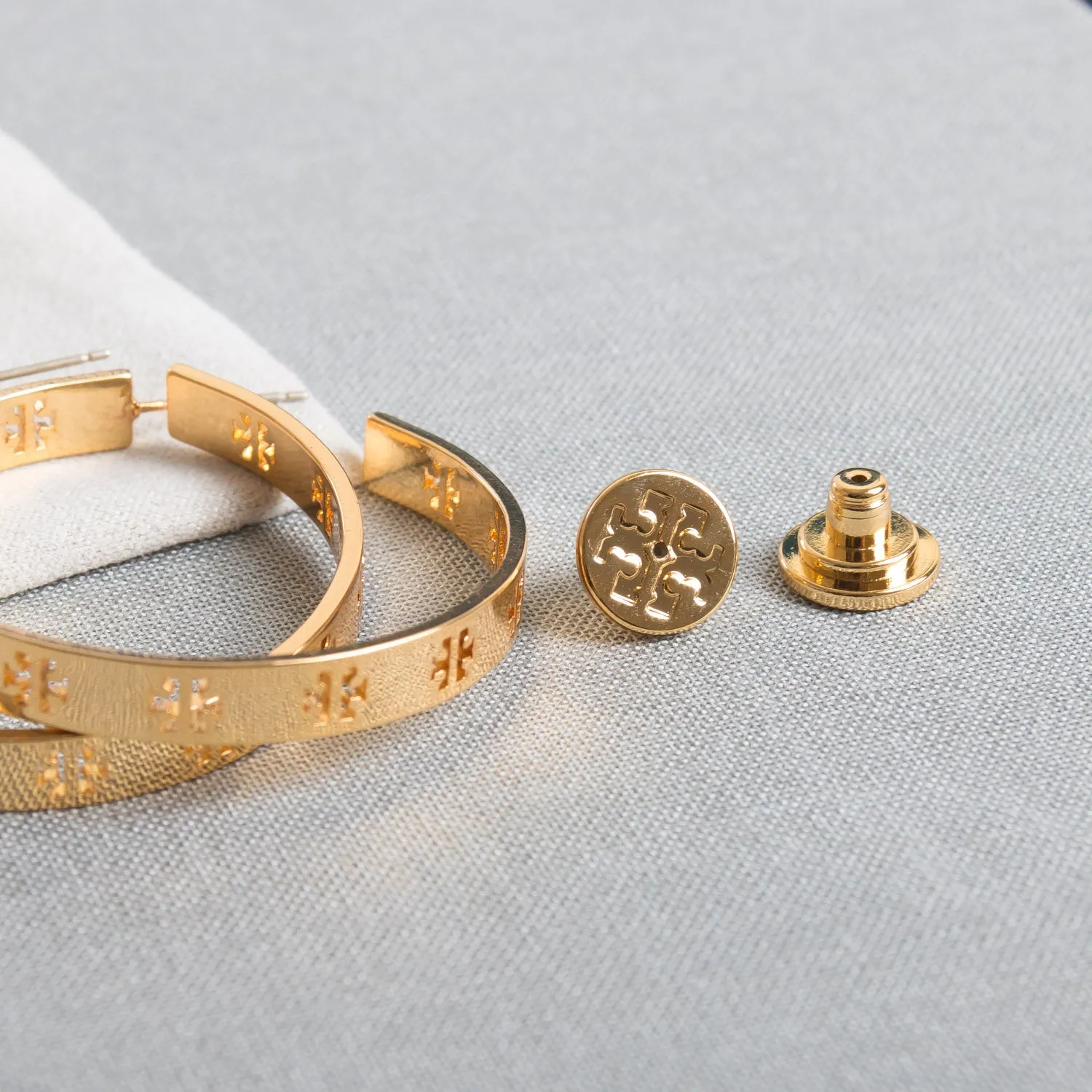 Gold Pierced “T” Logo Hoop Earrings