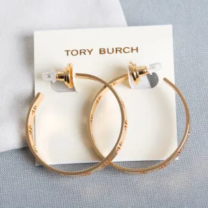 Gold Pierced “T” Logo Hoop Earrings