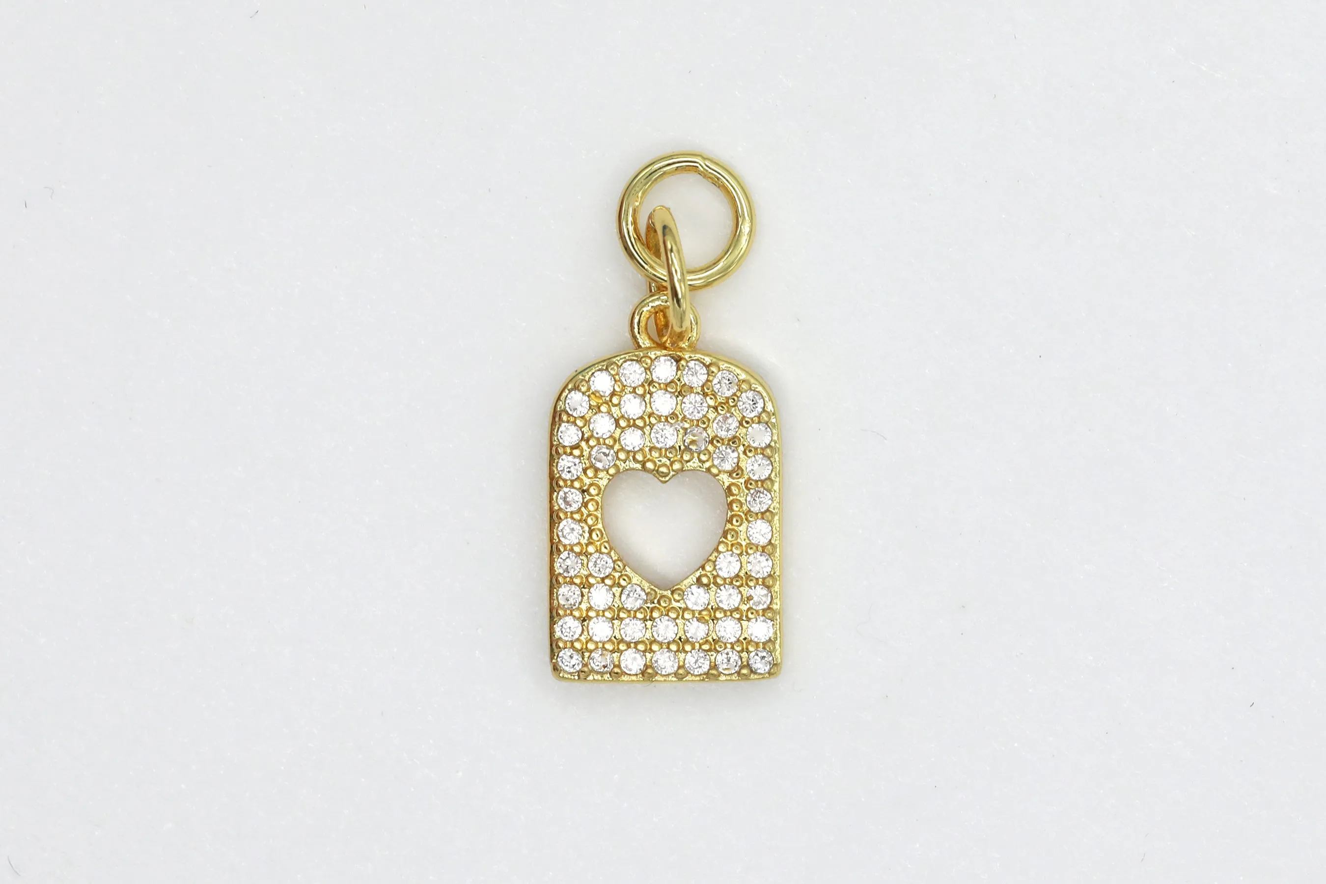Gold Small Pave Open Heart Charm
