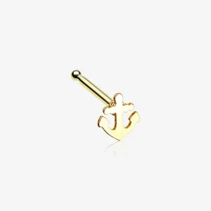 Golden Dainty Anchor Icon Nose Stud Ring