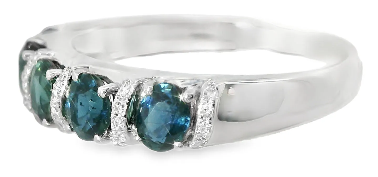 Gorgeous 14K White Gold Diamond Sapphire 5-Stone Band Ring