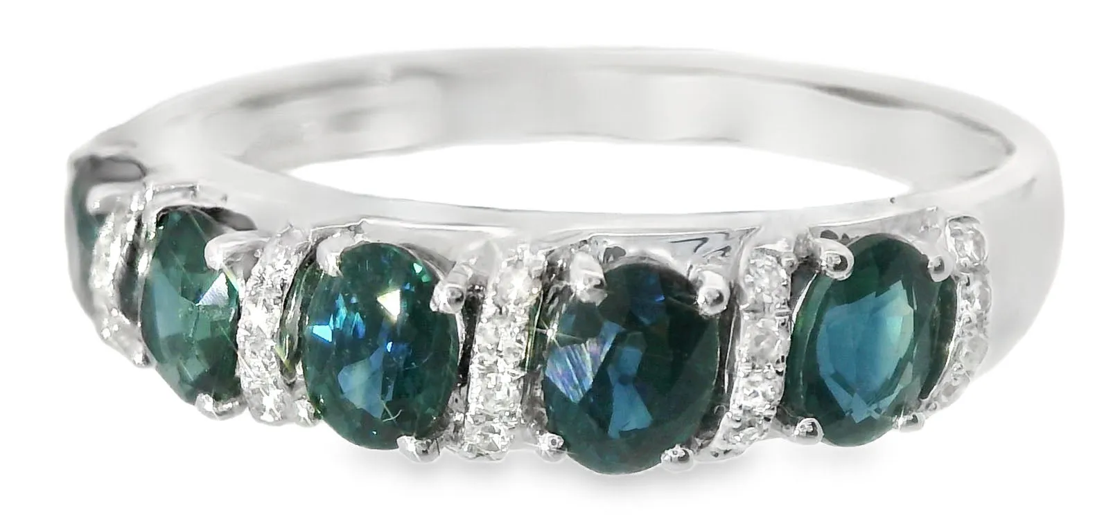 Gorgeous 14K White Gold Diamond Sapphire 5-Stone Band Ring