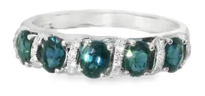 Gorgeous 14K White Gold Diamond Sapphire 5-Stone Band Ring