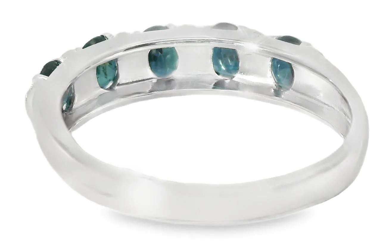 Gorgeous 14K White Gold Diamond Sapphire 5-Stone Band Ring