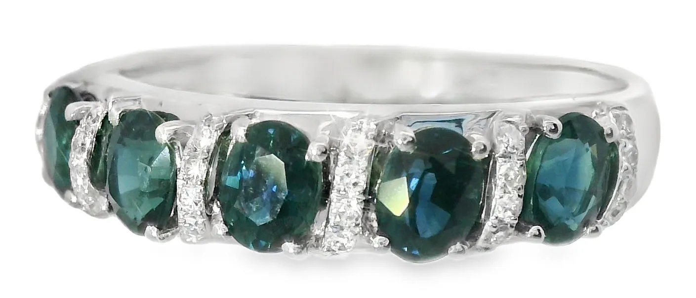 Gorgeous 14K White Gold Diamond Sapphire 5-Stone Band Ring