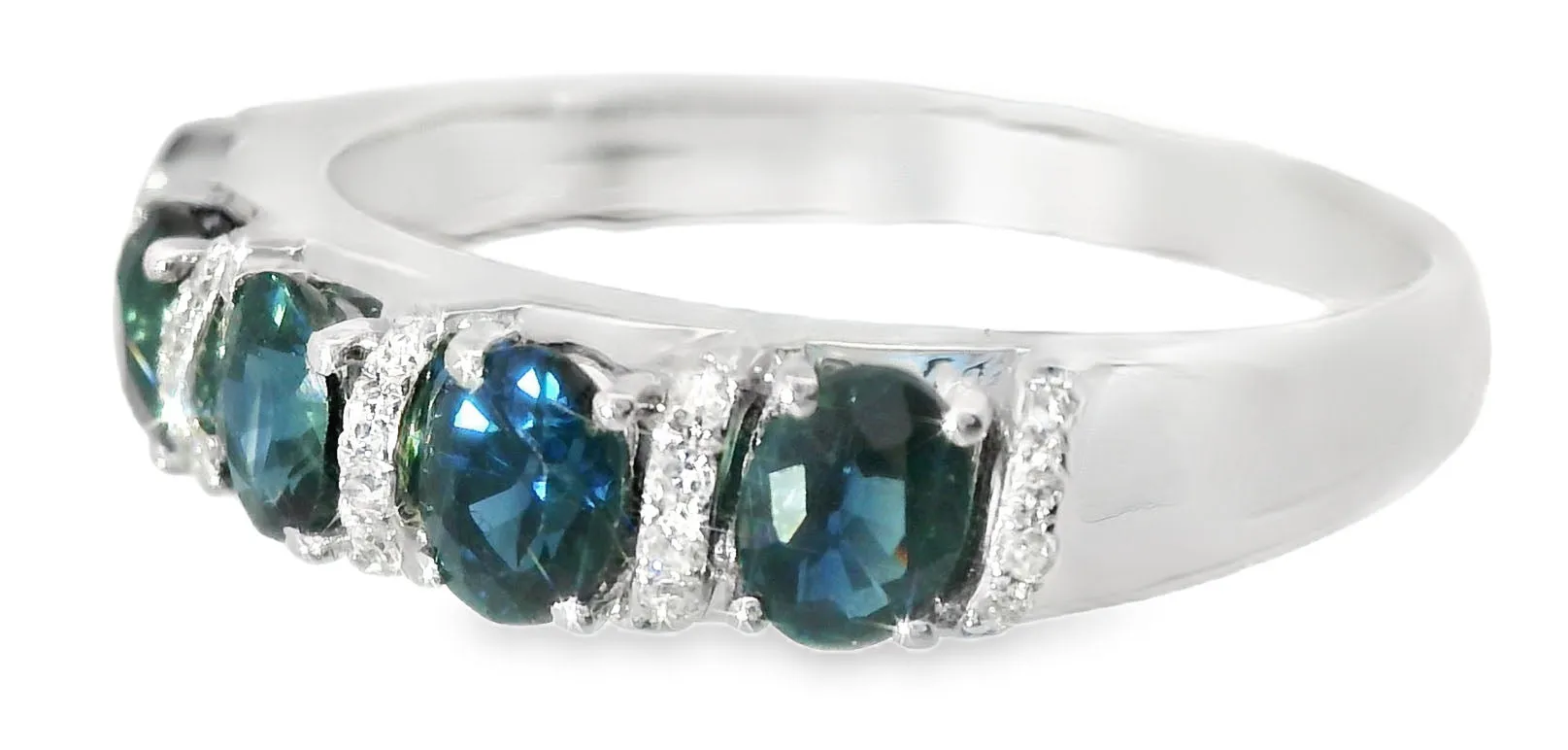 Gorgeous 14K White Gold Diamond Sapphire 5-Stone Band Ring