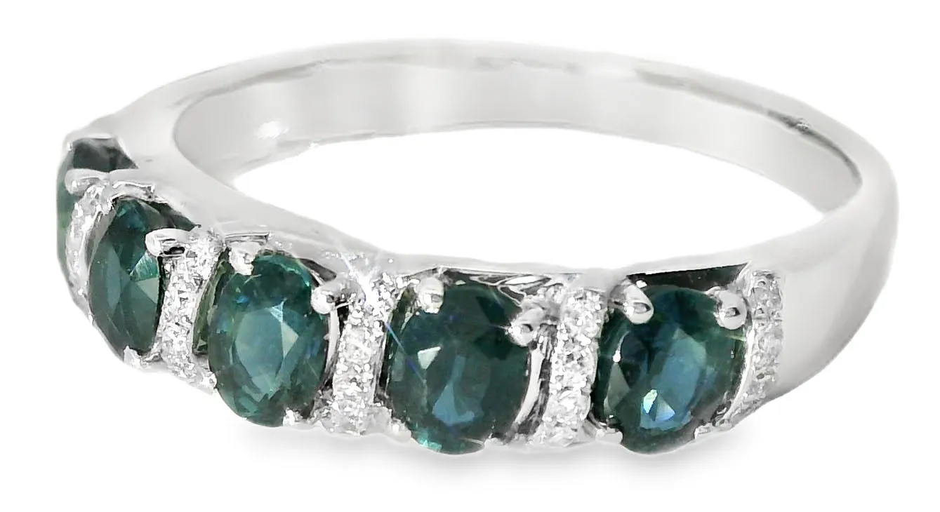 Gorgeous 14K White Gold Diamond Sapphire 5-Stone Band Ring