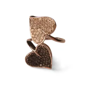 Gorgeous Estate 10K White Gold Pave Black Diamond Leaf Heart Ring