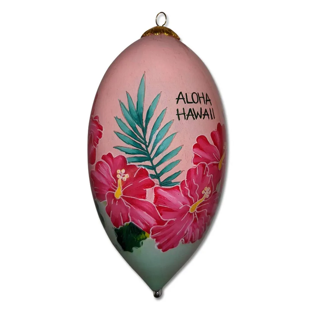 Green and Pink Hibiscus Hawaiian Christmas Ornament