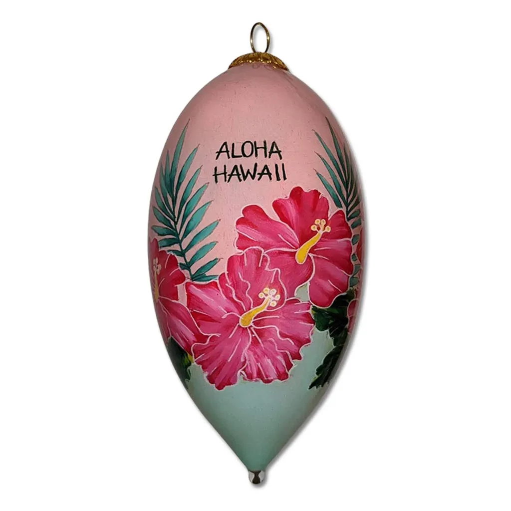 Green and Pink Hibiscus Hawaiian Christmas Ornament